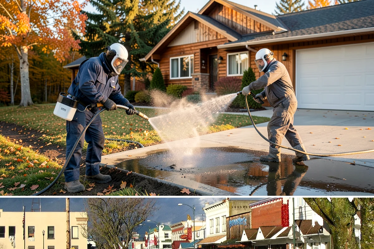Flagstone Patio Cleaning in Arlington, Snohomish County, WA - Flagstone patios are best cleaned during dry summer stretches so joints and stone dry fully.