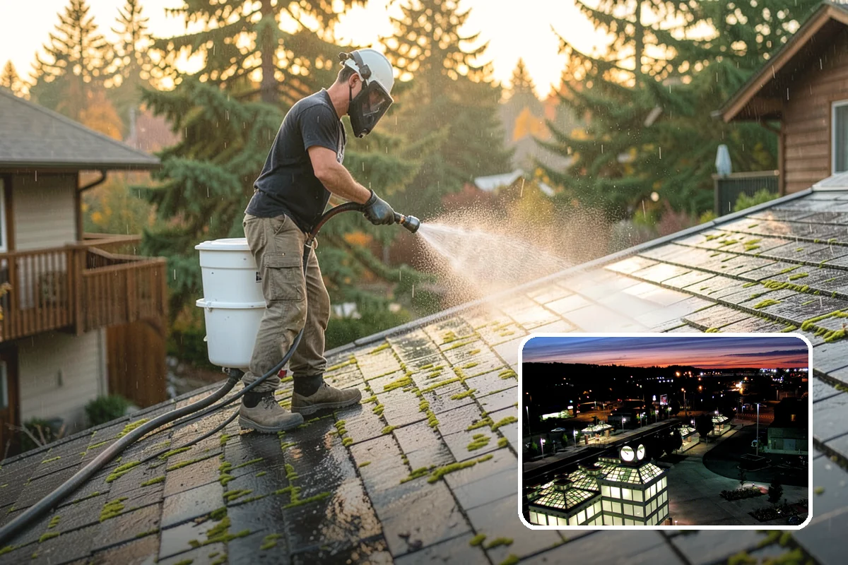 Flagstone Patio Cleaning in Auburn, King County, WA - Clears moss from wide flagstone joints
