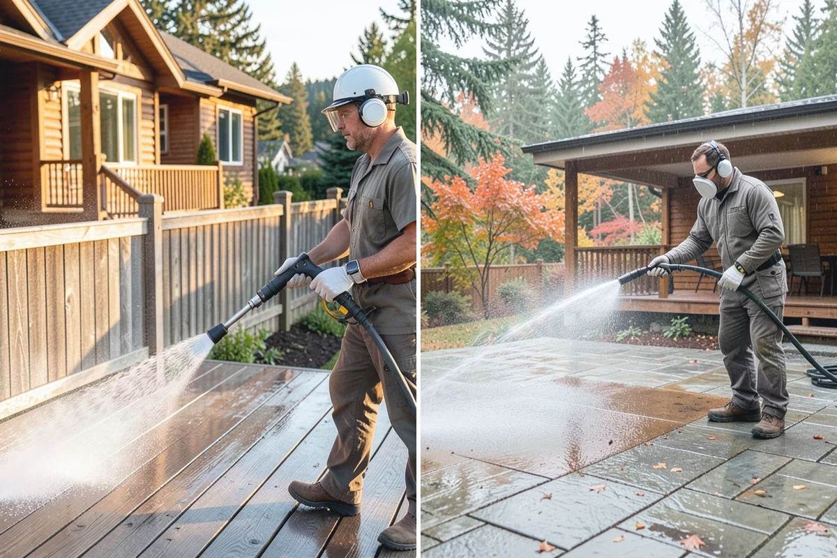 Flagstone Patio Cleaning in Beaux Arts Village, King County, WA - Remove debris and loose growth from joints