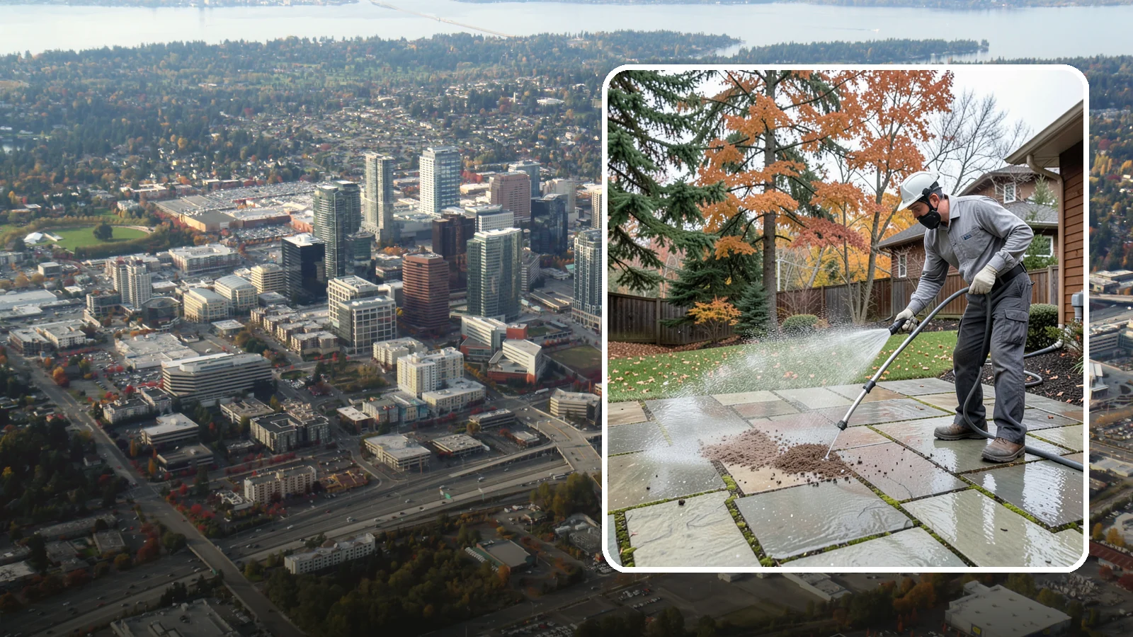 Flagstone Patio Cleaning in Bellevue, King County, WA - Gently clean flagstone patios and their wide joints where Northwest moss settles in deep.