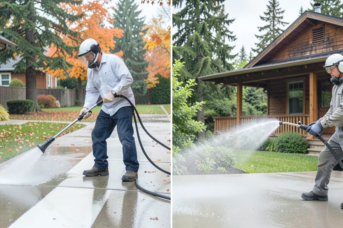 Flagstone Patio Cleaning in Bonney Lake, Pierce County, WA - Remove debris and loose growth from joints