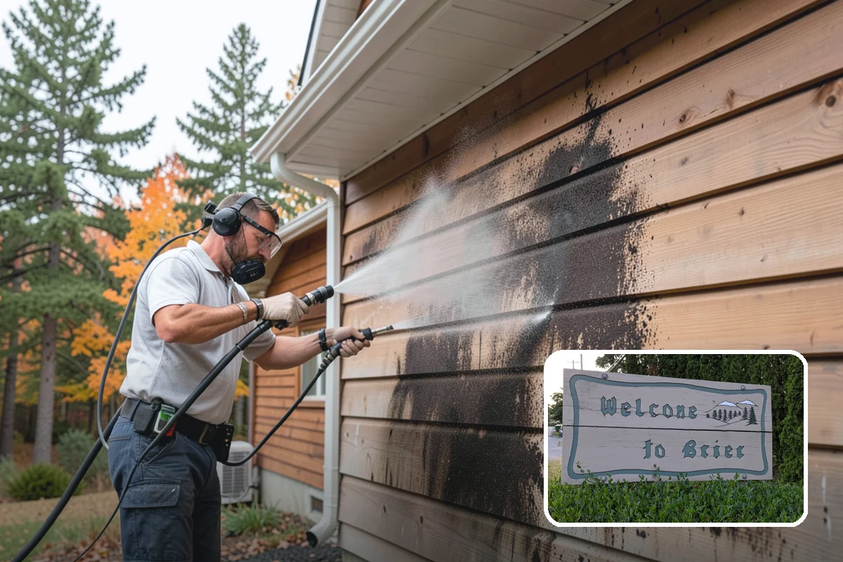 Flagstone Patio Cleaning in Brier, Snohomish County, WA - Clears moss from wide flagstone joints