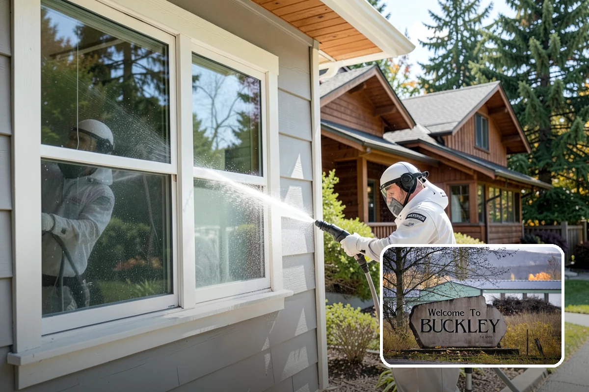 Flagstone Patio Cleaning in Buckley, Pierce County, WA - Clears moss from wide flagstone joints