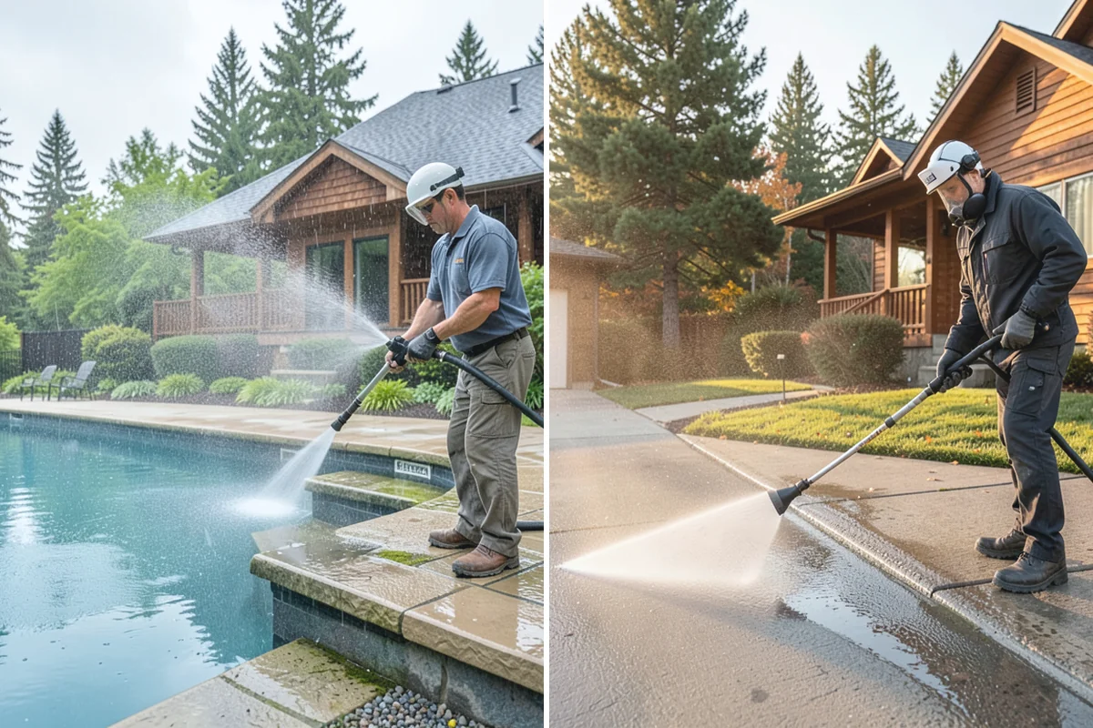 Flagstone Patio Cleaning in Buckley, Pierce County, WA - Remove debris and loose growth from joints
