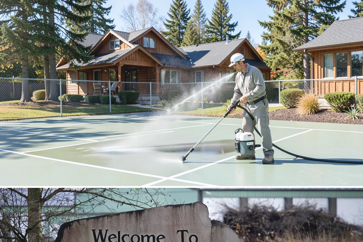 Flagstone Patio Cleaning in Buckley, Pierce County, WA - Flagstone patios are best cleaned during dry summer stretches so joints and stone dry fully.
