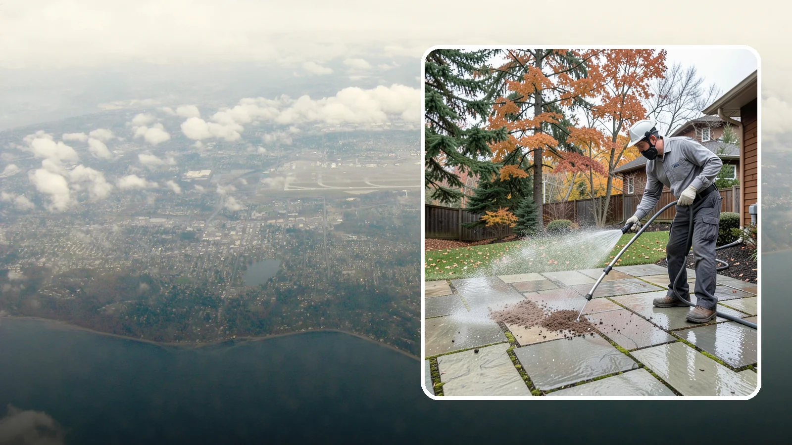Flagstone Patio Cleaning in Burien, King County, WA - Gently clean flagstone patios and their wide joints where Northwest moss settles in deep.