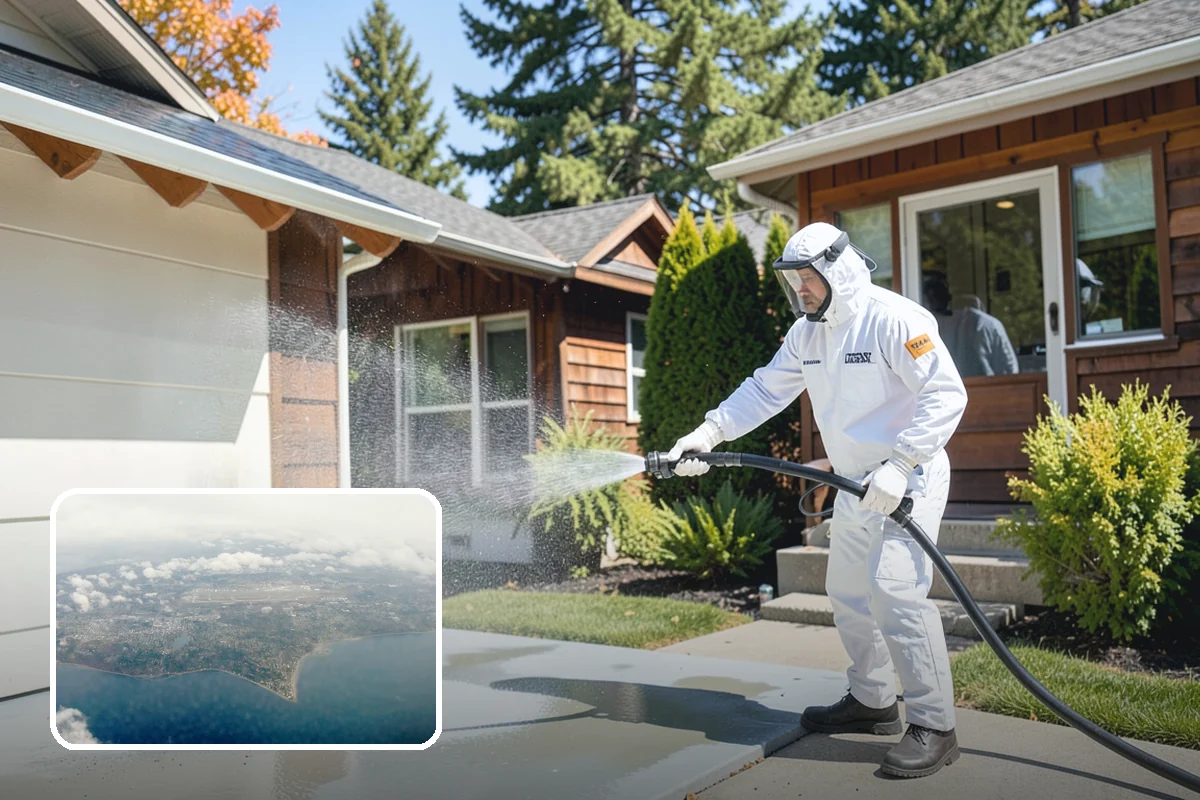 Flagstone Patio Cleaning in Burien, King County, WA - Clears moss from wide flagstone joints