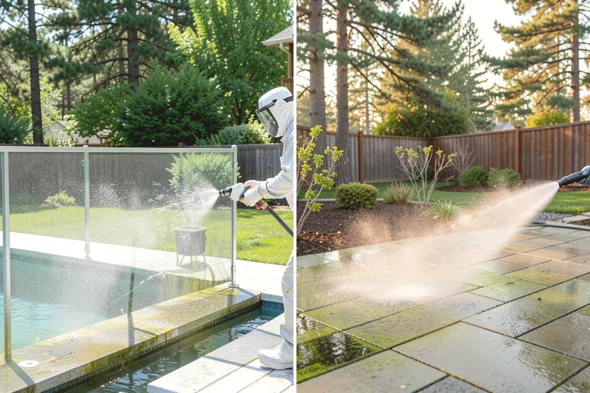 Flagstone Patio Cleaning in Burien, King County, WA - Remove debris and loose growth from joints