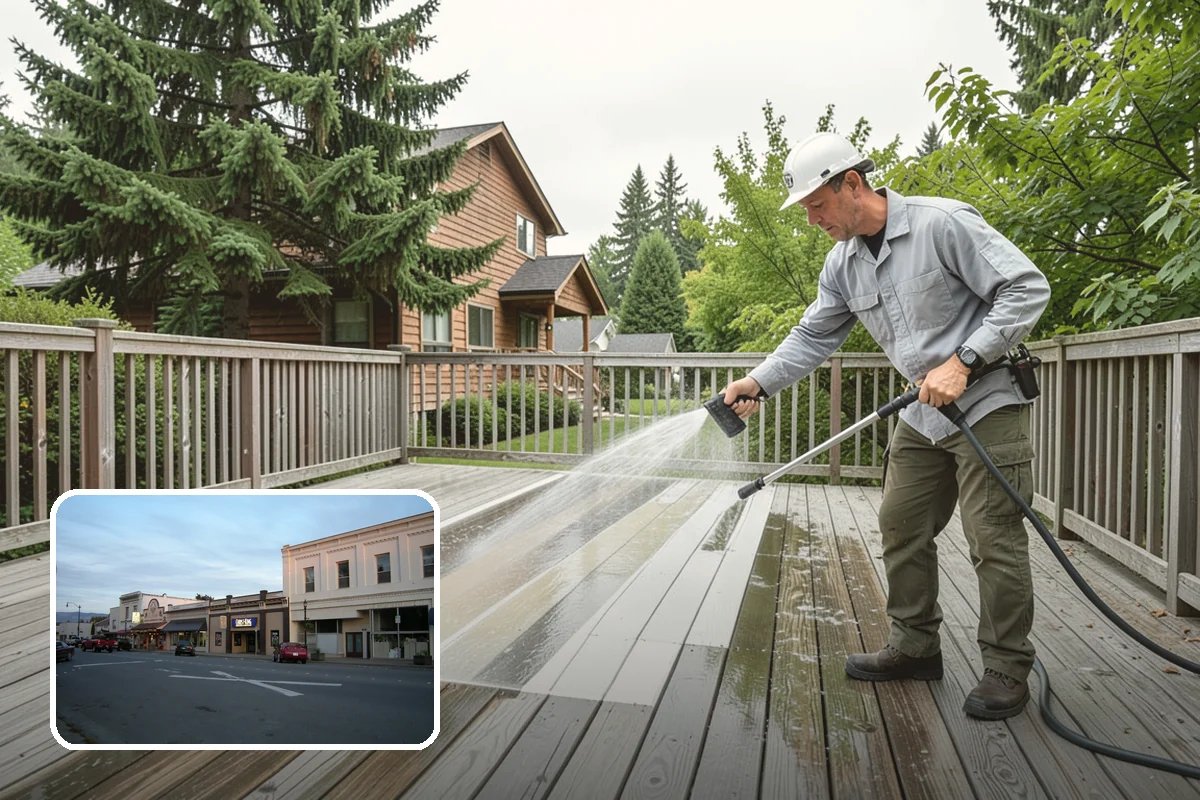 Flagstone Patio Cleaning in Burlington, Skagit County, WA - Clears moss from wide flagstone joints