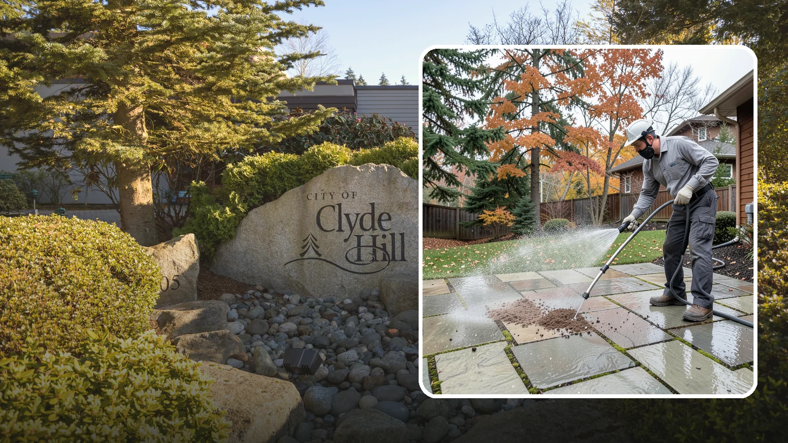 Flagstone Patio Cleaning in Clyde Hill, King County, WA - Gently clean flagstone patios and their wide joints where Northwest moss settles in deep.