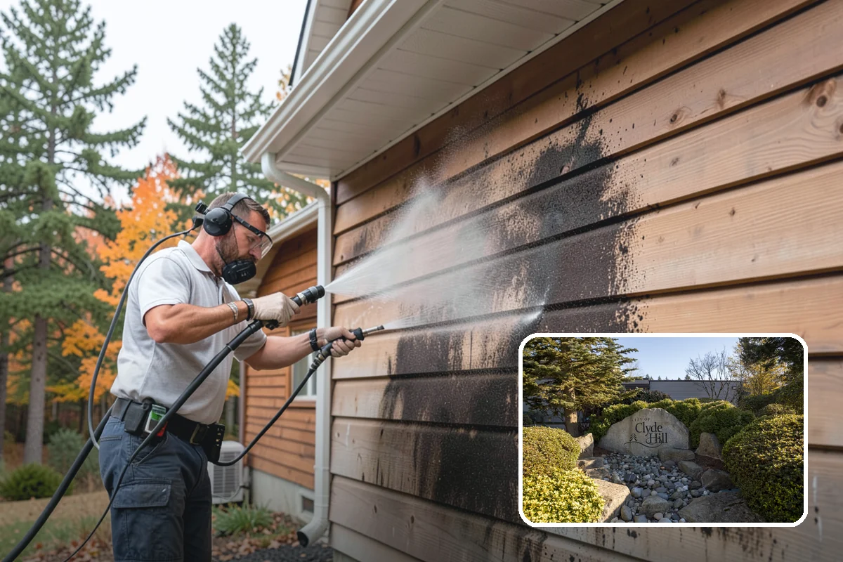 Flagstone Patio Cleaning in Clyde Hill, King County, WA - Clears moss from wide flagstone joints
