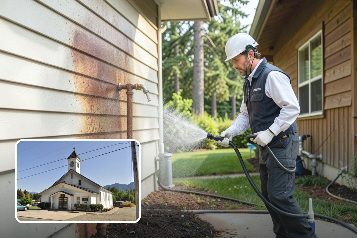 Flagstone Patio Cleaning in Concrete, Skagit County, WA - Clears moss from wide flagstone joints