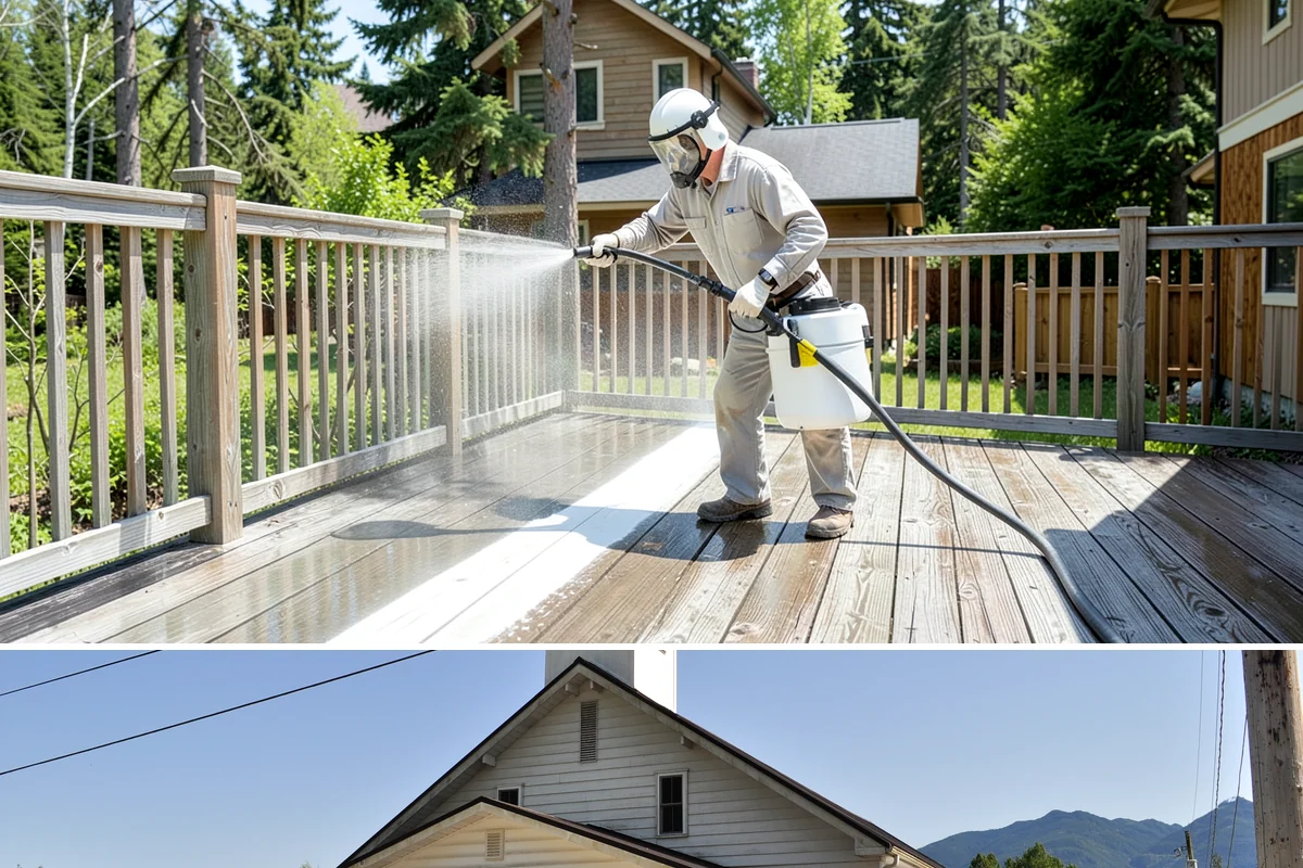 Flagstone Patio Cleaning in Concrete, Skagit County, WA - Flagstone patios are best cleaned during dry summer stretches so joints and stone dry fully.