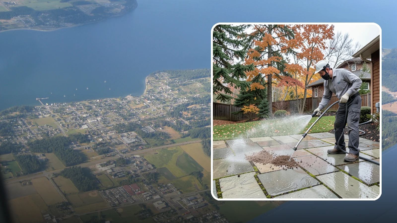 Flagstone Patio Cleaning in Coupeville, Island County, WA - Gently clean flagstone patios and their wide joints where Northwest moss settles in deep.