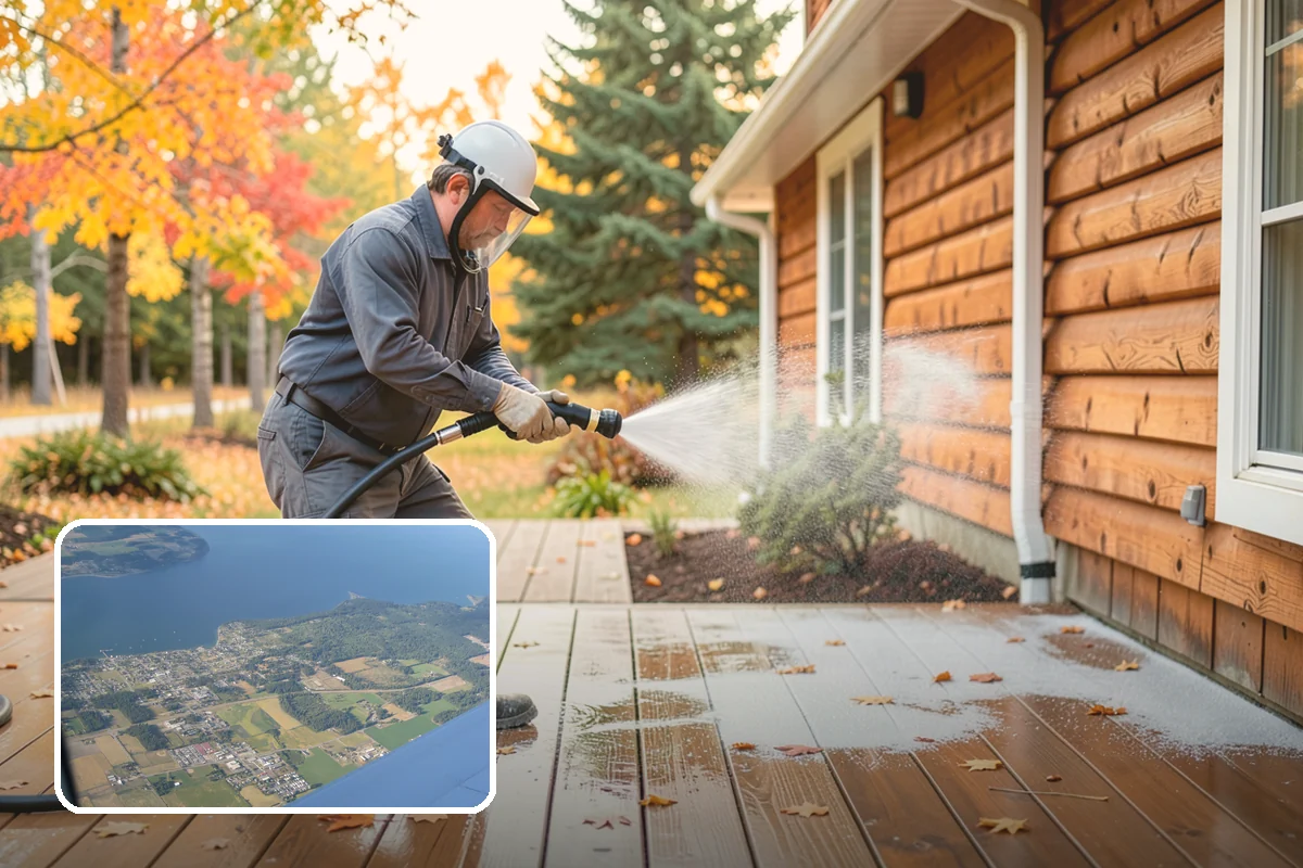 Flagstone Patio Cleaning in Coupeville, Island County, WA - Clears moss from wide flagstone joints