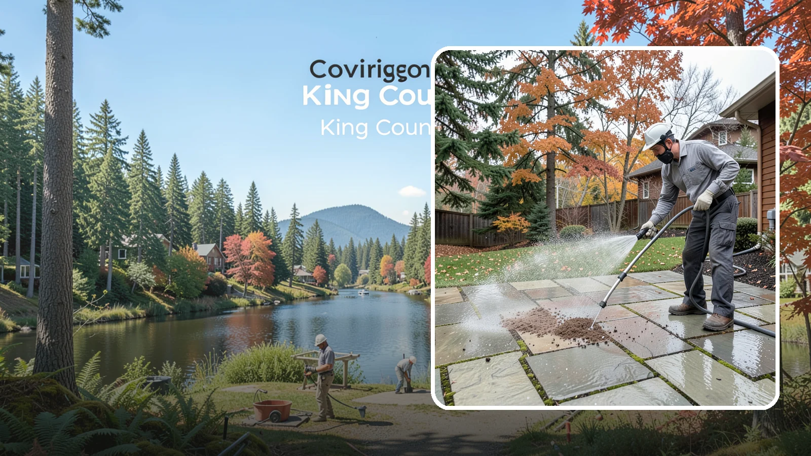 Flagstone Patio Cleaning in Covington, King County, WA - Gently clean flagstone patios and their wide joints where Northwest moss settles in deep.
