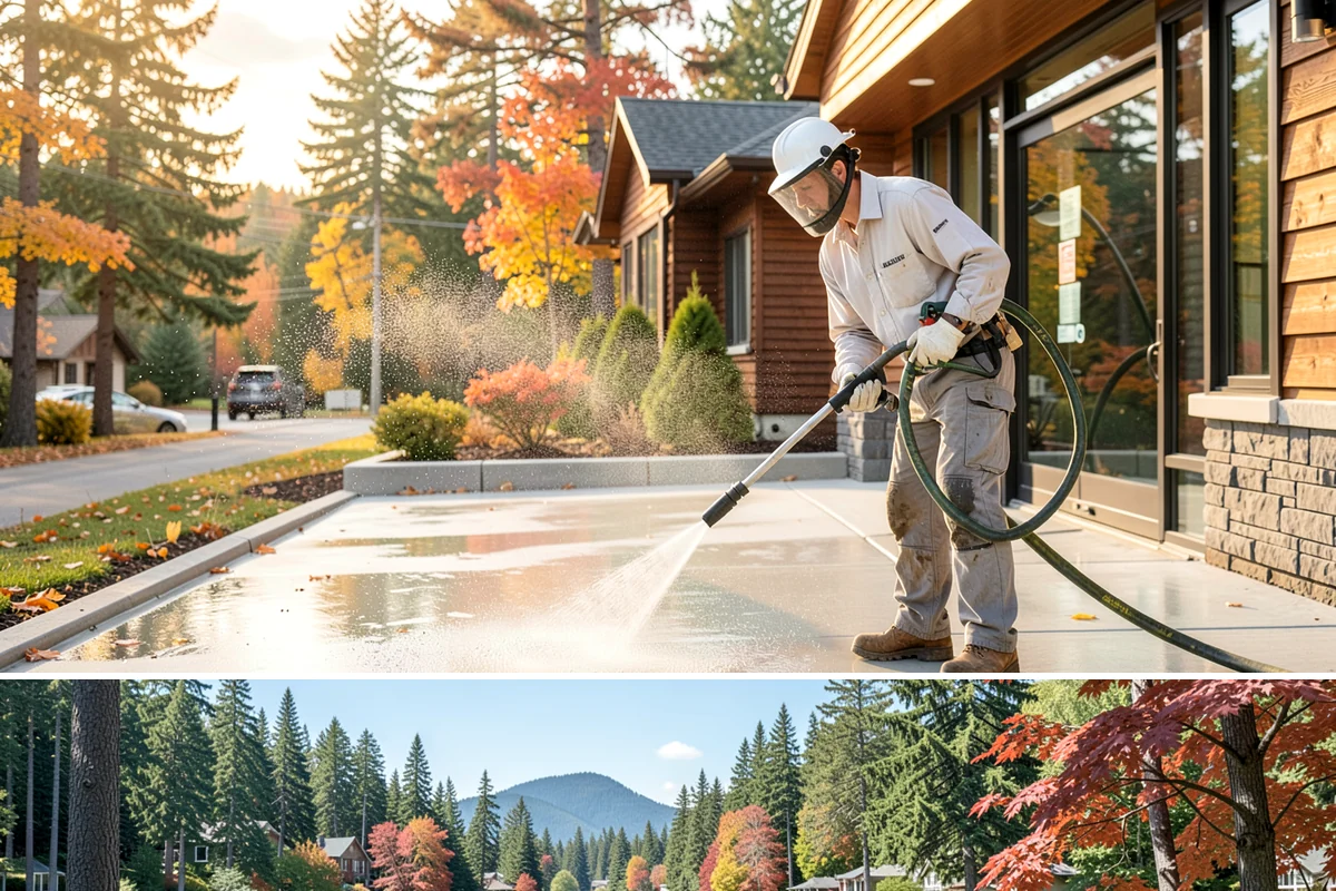 Flagstone Patio Cleaning in Covington, King County, WA - Flagstone patios are best cleaned during dry summer stretches so joints and stone dry fully.