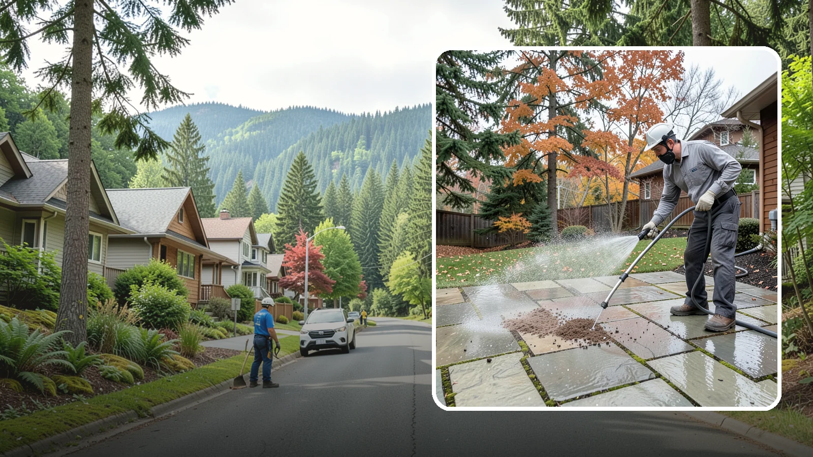 Flagstone Patio Cleaning in Darrington, Snohomish County, WA - Gently clean flagstone patios and their wide joints where Northwest moss settles in deep.