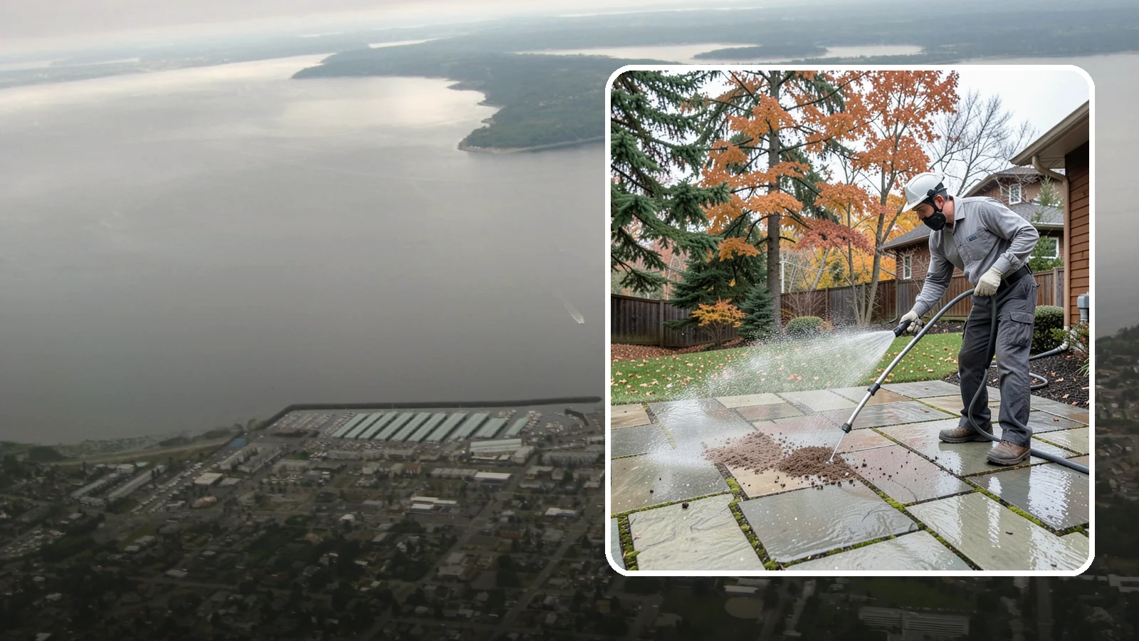 Flagstone Patio Cleaning in Des Moines, King County, WA - Gently clean flagstone patios and their wide joints where Northwest moss settles in deep.