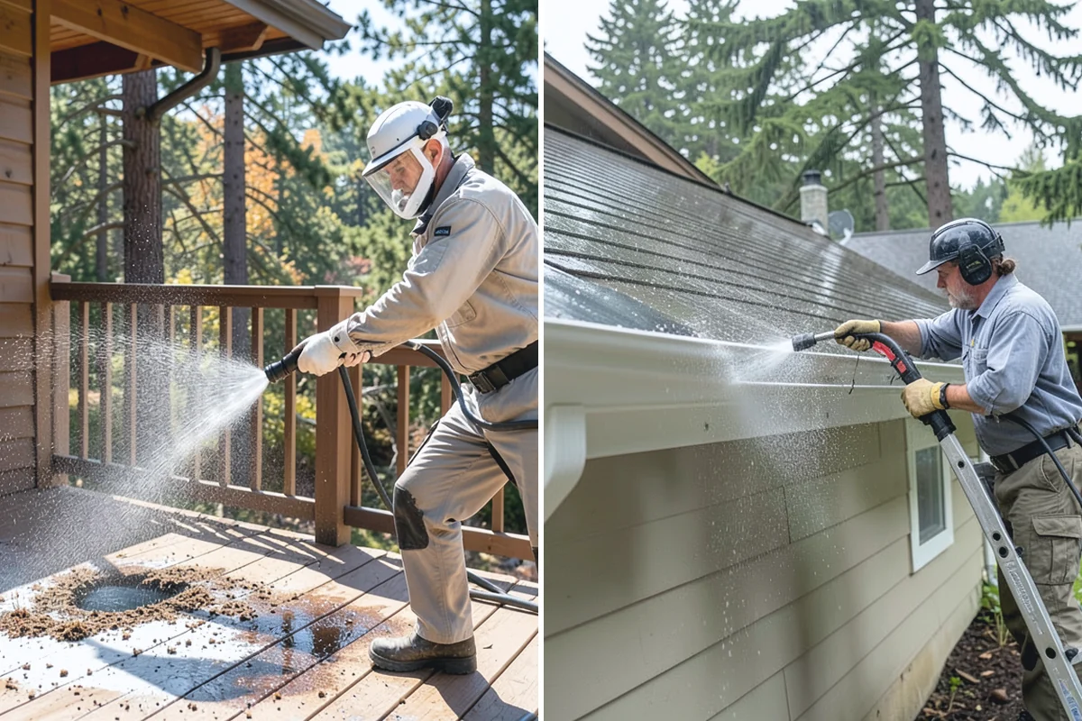 Flagstone Patio Cleaning in Des Moines, King County, WA - Remove debris and loose growth from joints