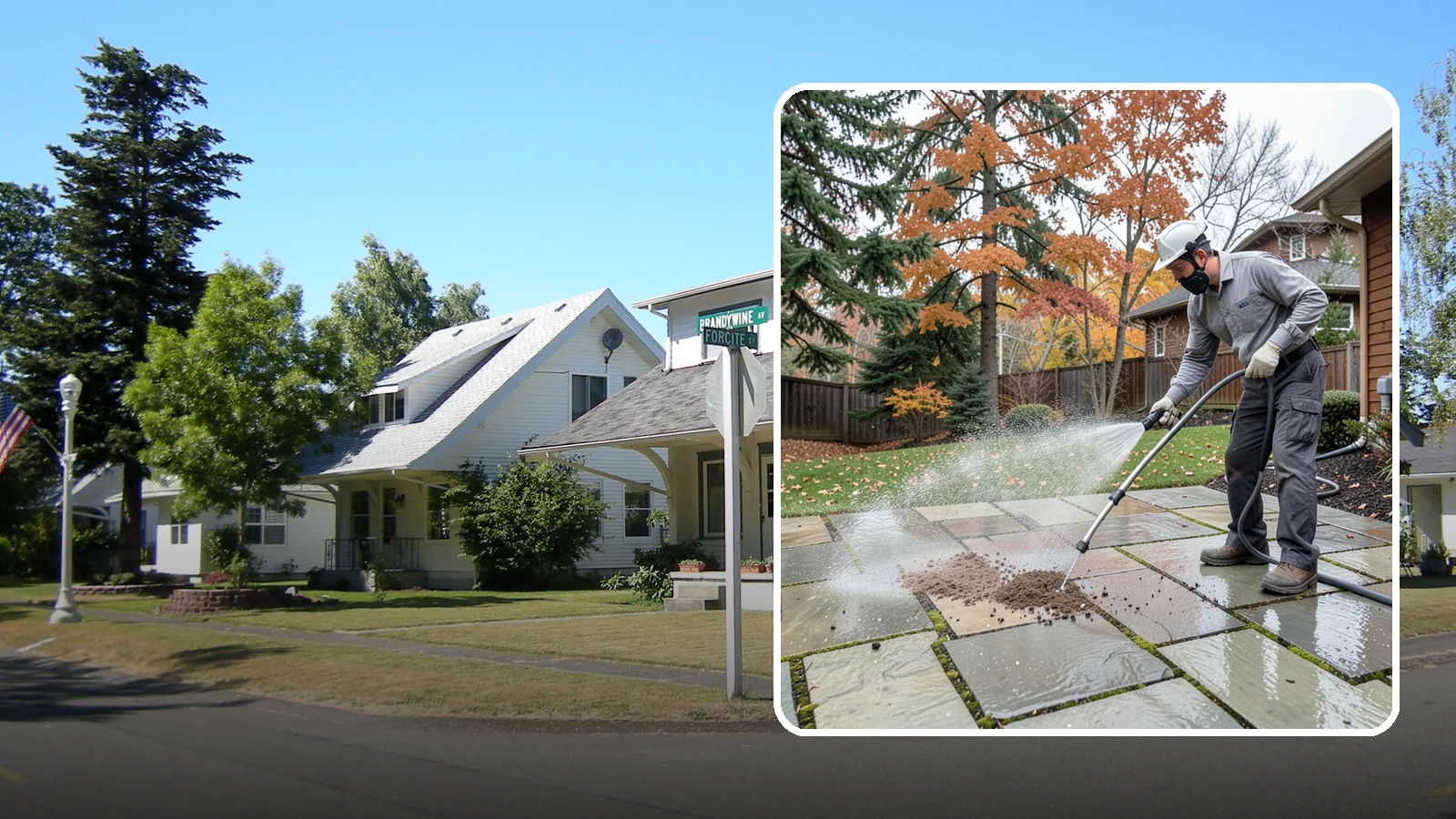 Flagstone Patio Cleaning in DuPont, Pierce County, WA - Gently clean flagstone patios and their wide joints where Northwest moss settles in deep.