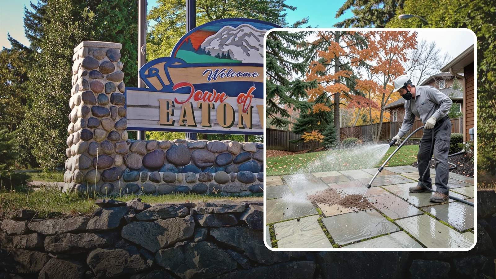 Flagstone Patio Cleaning in Eatonville, Pierce County, WA - Gently clean flagstone patios and their wide joints where Northwest moss settles in deep.