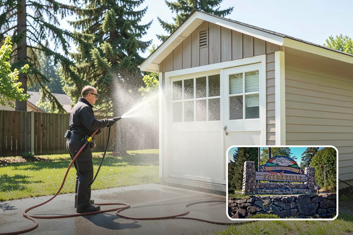 Flagstone Patio Cleaning in Eatonville, Pierce County, WA - Clears moss from wide flagstone joints
