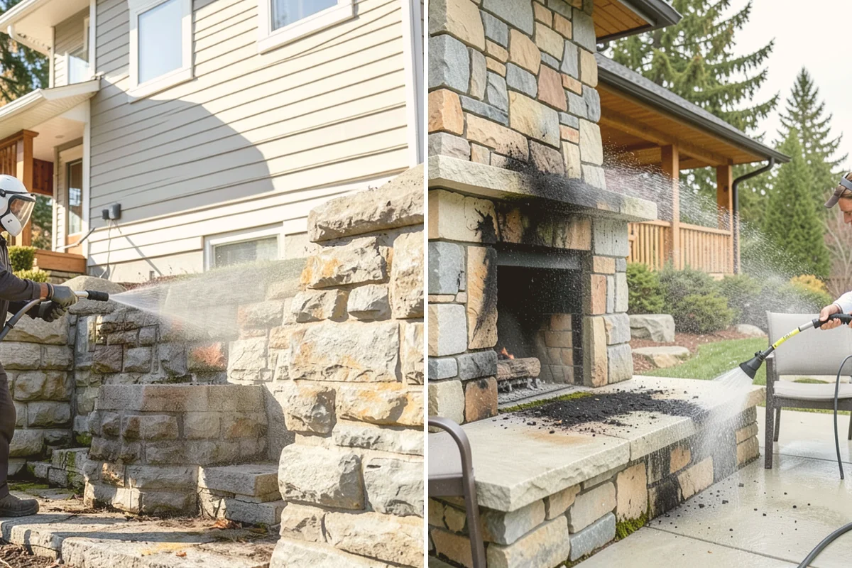 Flagstone Patio Cleaning in Eatonville, Pierce County, WA - Remove debris and loose growth from joints