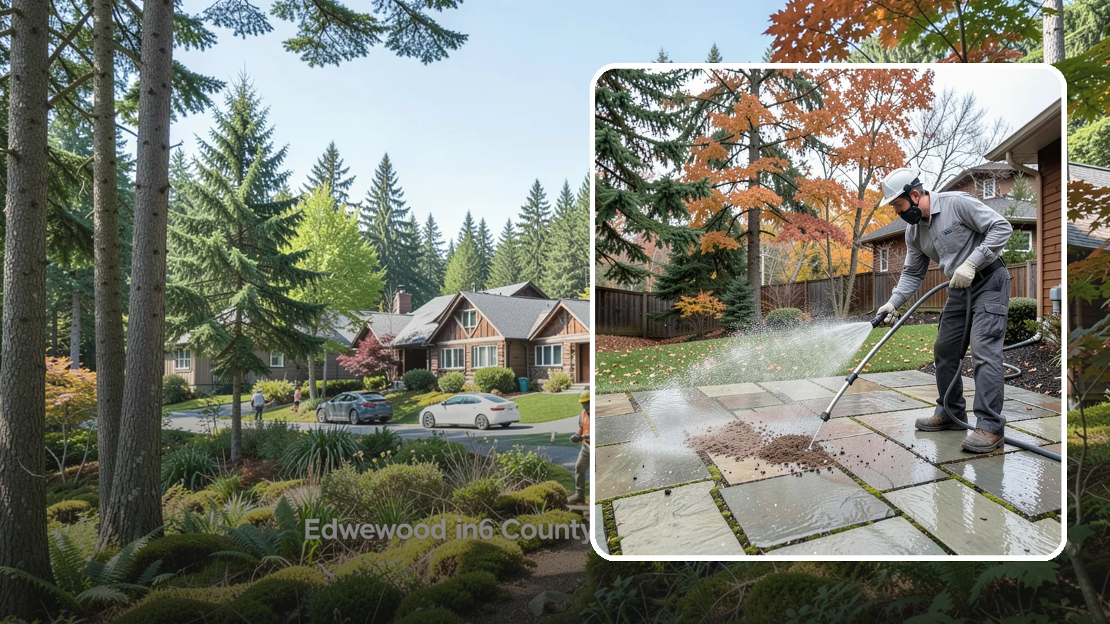 Flagstone Patio Cleaning in Edgewood, Pierce County, WA - Gently clean flagstone patios and their wide joints where Northwest moss settles in deep.