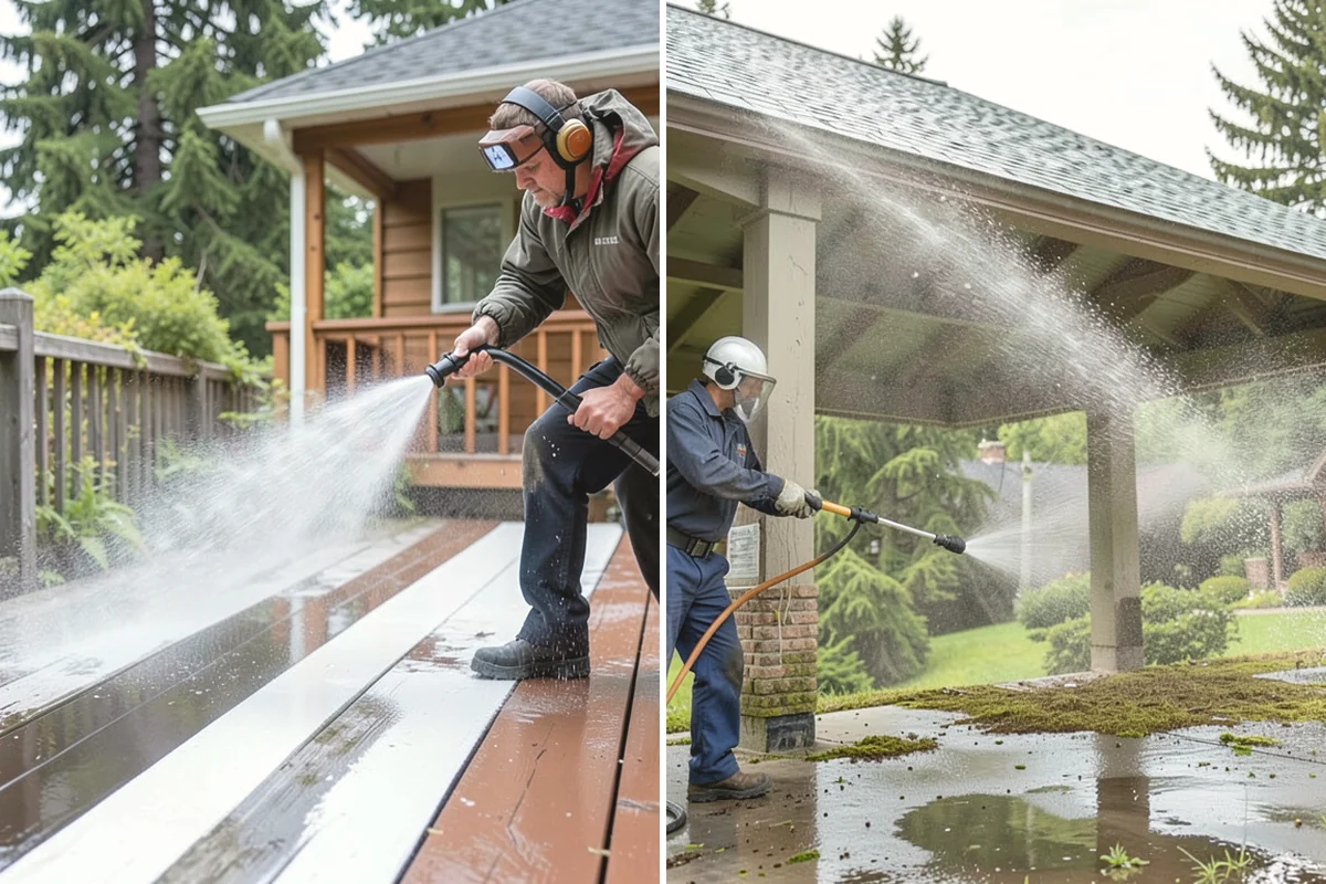 Flagstone Patio Cleaning in Edgewood, Pierce County, WA - Remove debris and loose growth from joints