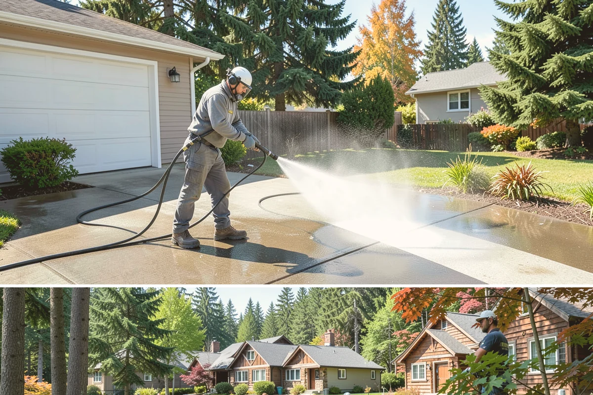 Flagstone Patio Cleaning in Edgewood, Pierce County, WA - Flagstone patios are best cleaned during dry summer stretches so joints and stone dry fully.