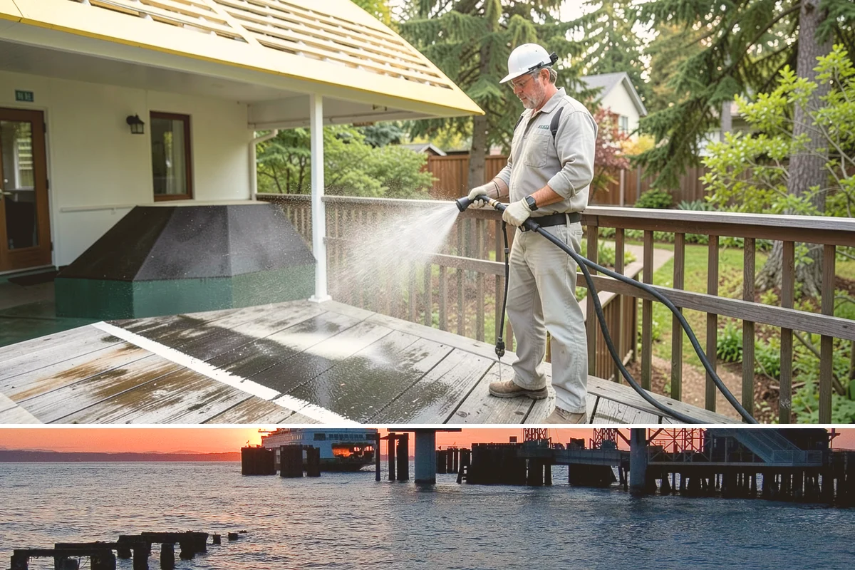 Flagstone Patio Cleaning in Edmonds, Snohomish County, WA - Flagstone patios are best cleaned during dry summer stretches so joints and stone dry fully.