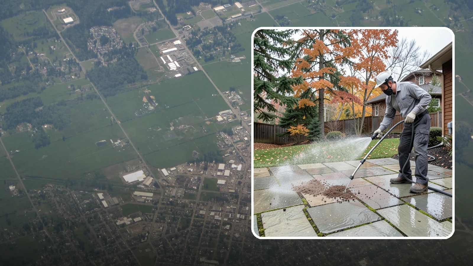 Flagstone Patio Cleaning in Enumclaw, King County, WA - Gently clean flagstone patios and their wide joints where Northwest moss settles in deep.