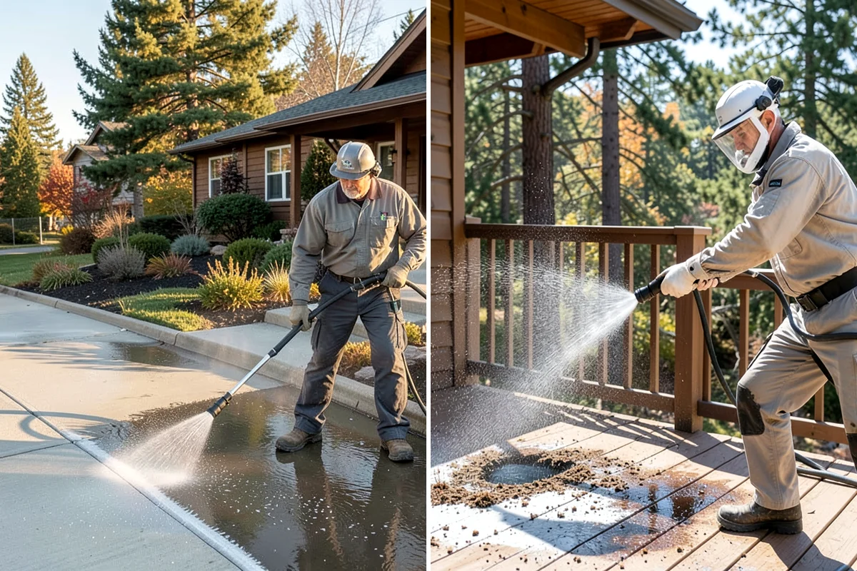 Flagstone Patio Cleaning in Enumclaw, King County, WA - Remove debris and loose growth from joints