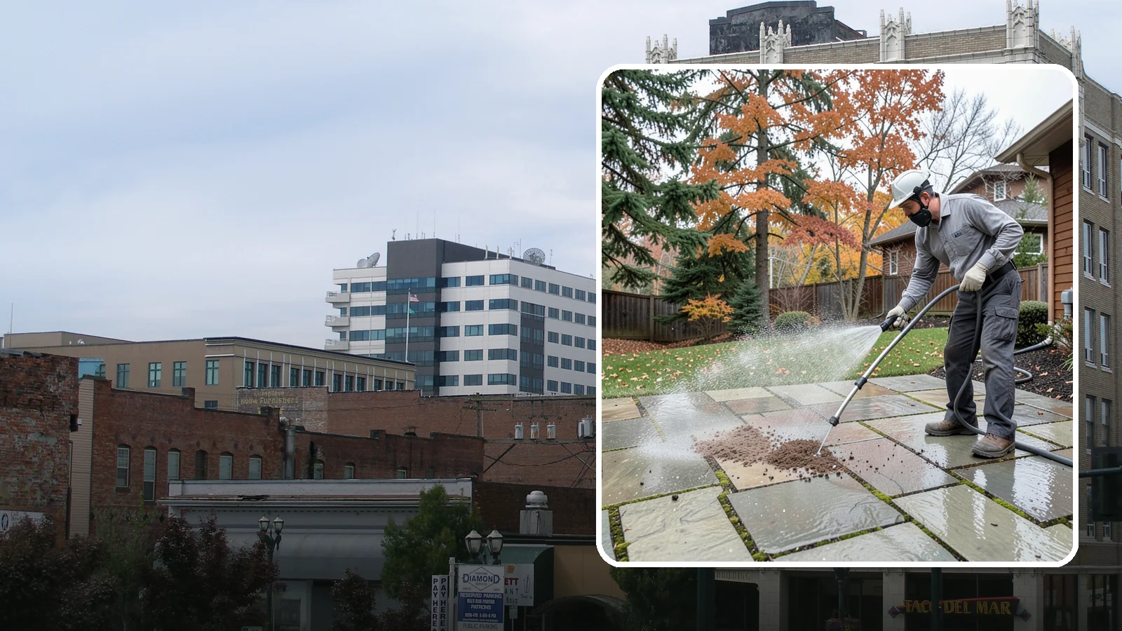 Flagstone Patio Cleaning in Everett, Snohomish County, WA - Gently clean flagstone patios and their wide joints where Northwest moss settles in deep.