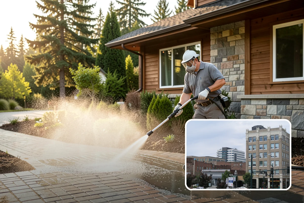 Flagstone Patio Cleaning in Everett, Snohomish County, WA - Clears moss from wide flagstone joints