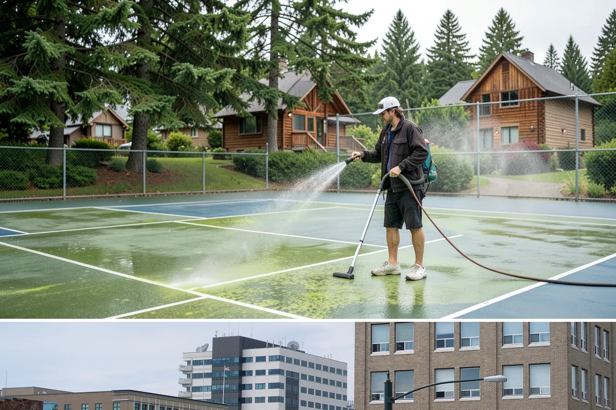 Flagstone Patio Cleaning in Everett, Snohomish County, WA - Flagstone patios are best cleaned during dry summer stretches so joints and stone dry fully.
