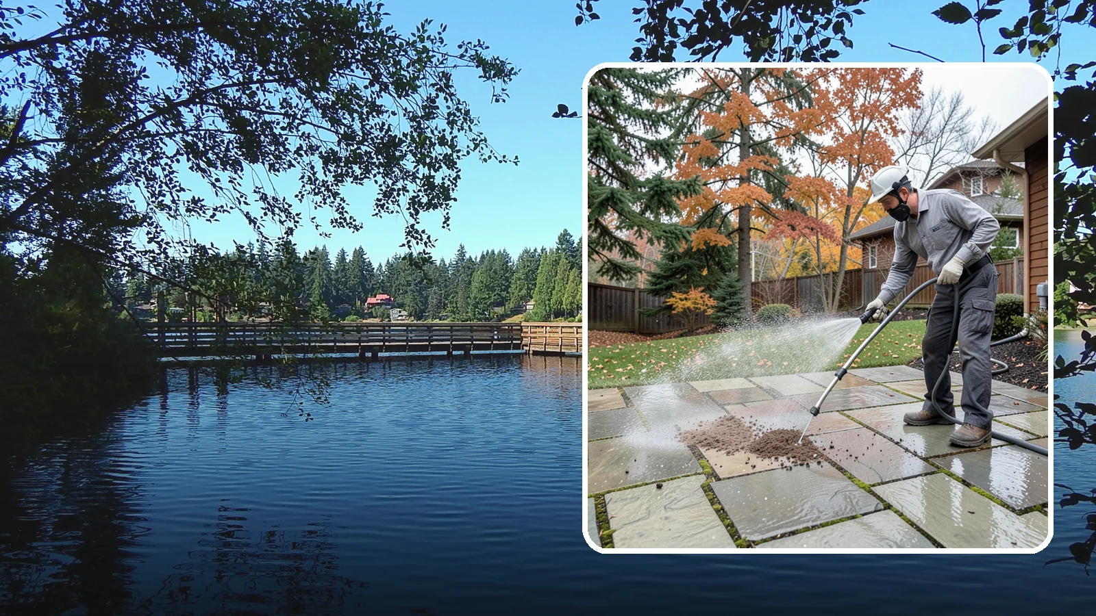 Flagstone Patio Cleaning in Federal Way, King County, WA - Gently clean flagstone patios and their wide joints where Northwest moss settles in deep.