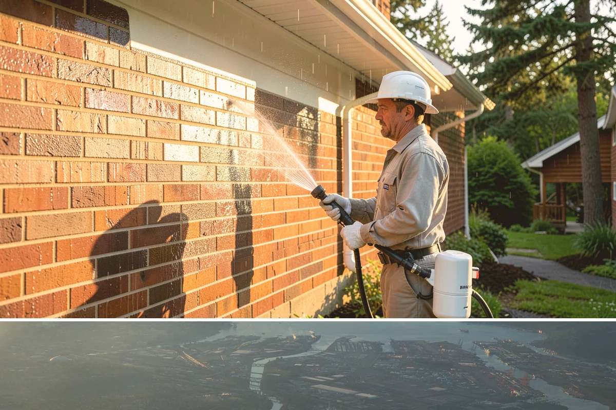 Flagstone Patio Cleaning in Fife, Pierce County, WA - Flagstone patios are best cleaned during dry summer stretches so joints and stone dry fully.