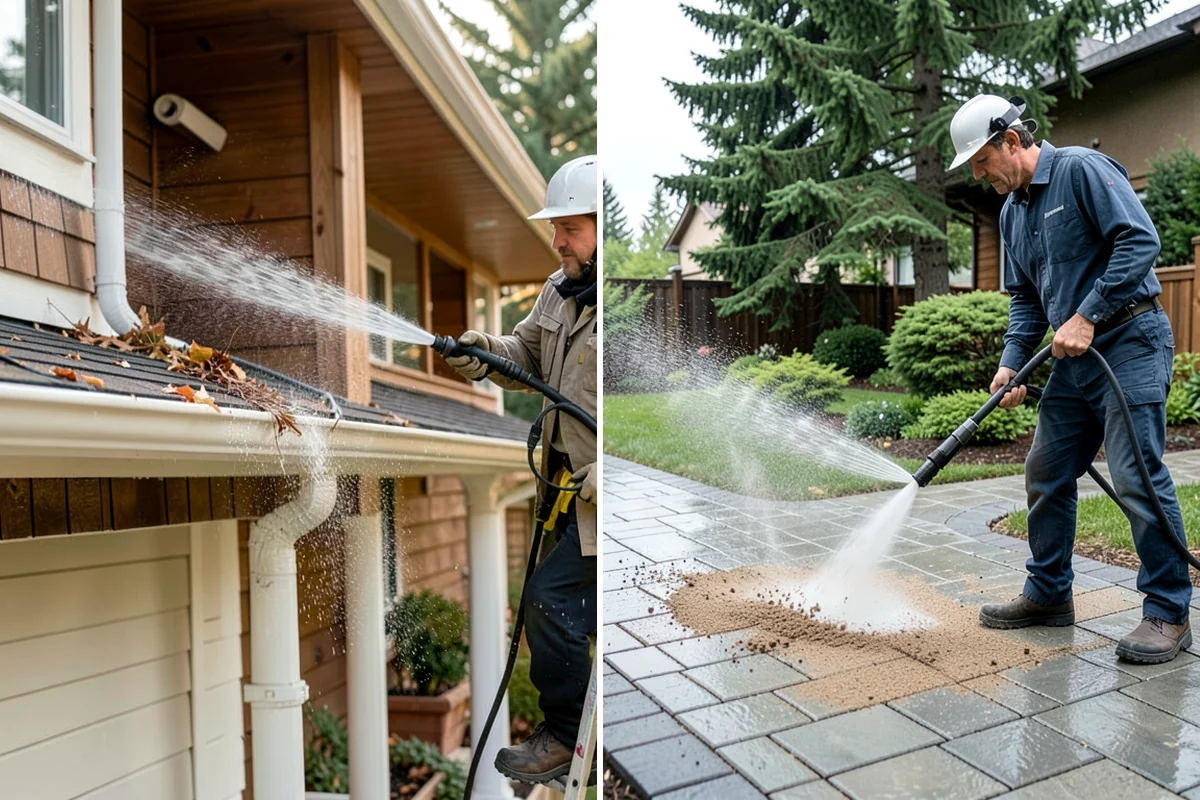 Flagstone Patio Cleaning in Gig Harbor, Pierce County, WA - Remove debris and loose growth from joints