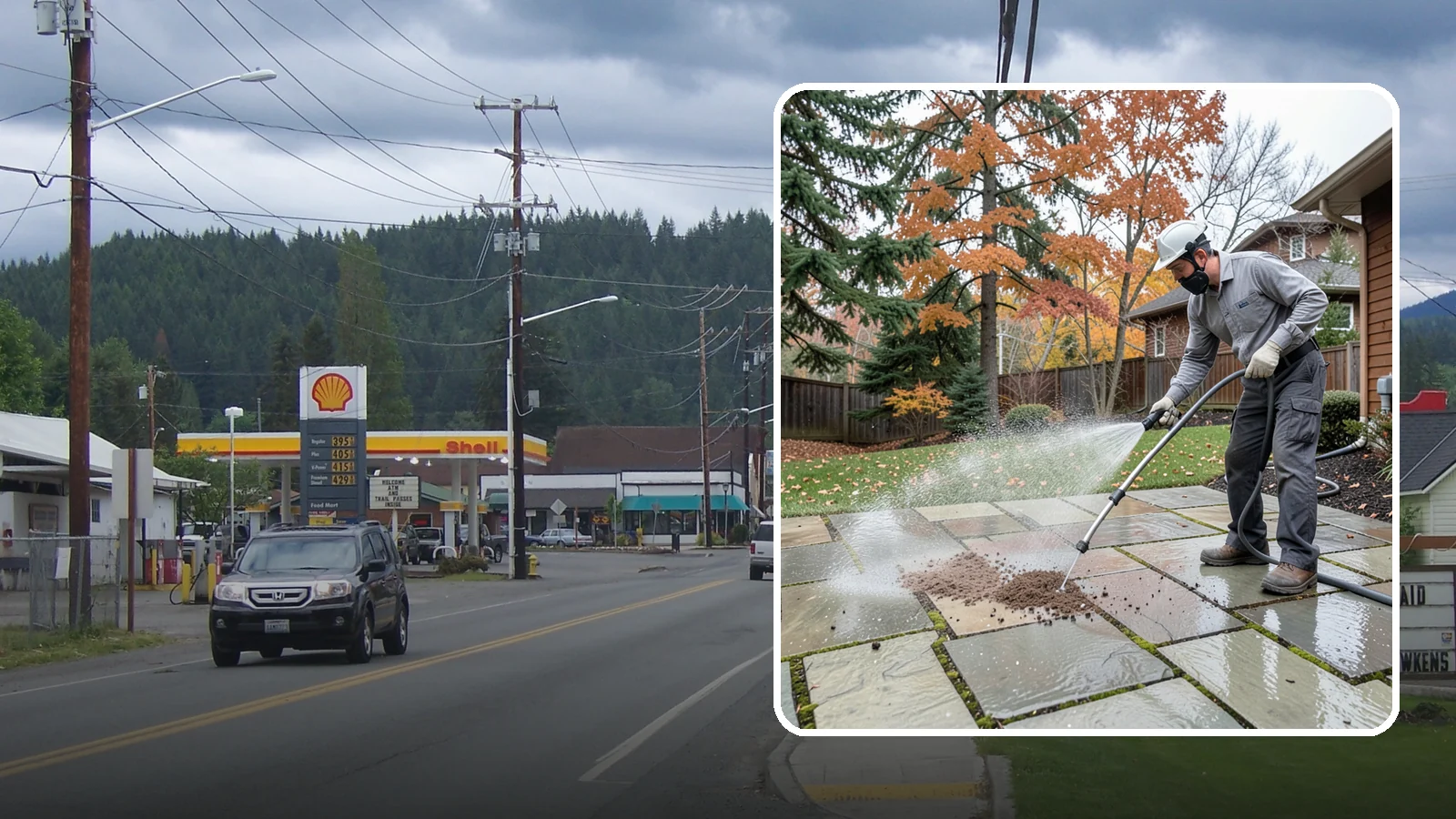 Flagstone Patio Cleaning in Granite Falls, Snohomish County, WA - Gently clean flagstone patios and their wide joints where Northwest moss settles in deep.