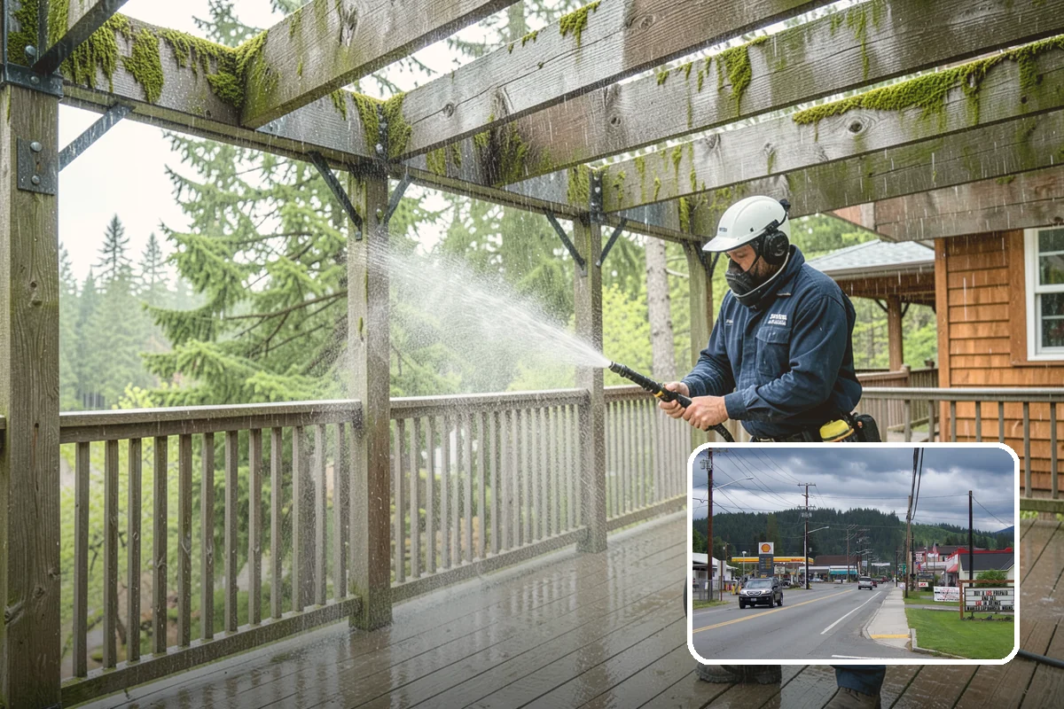 Flagstone Patio Cleaning in Granite Falls, Snohomish County, WA - Clears moss from wide flagstone joints