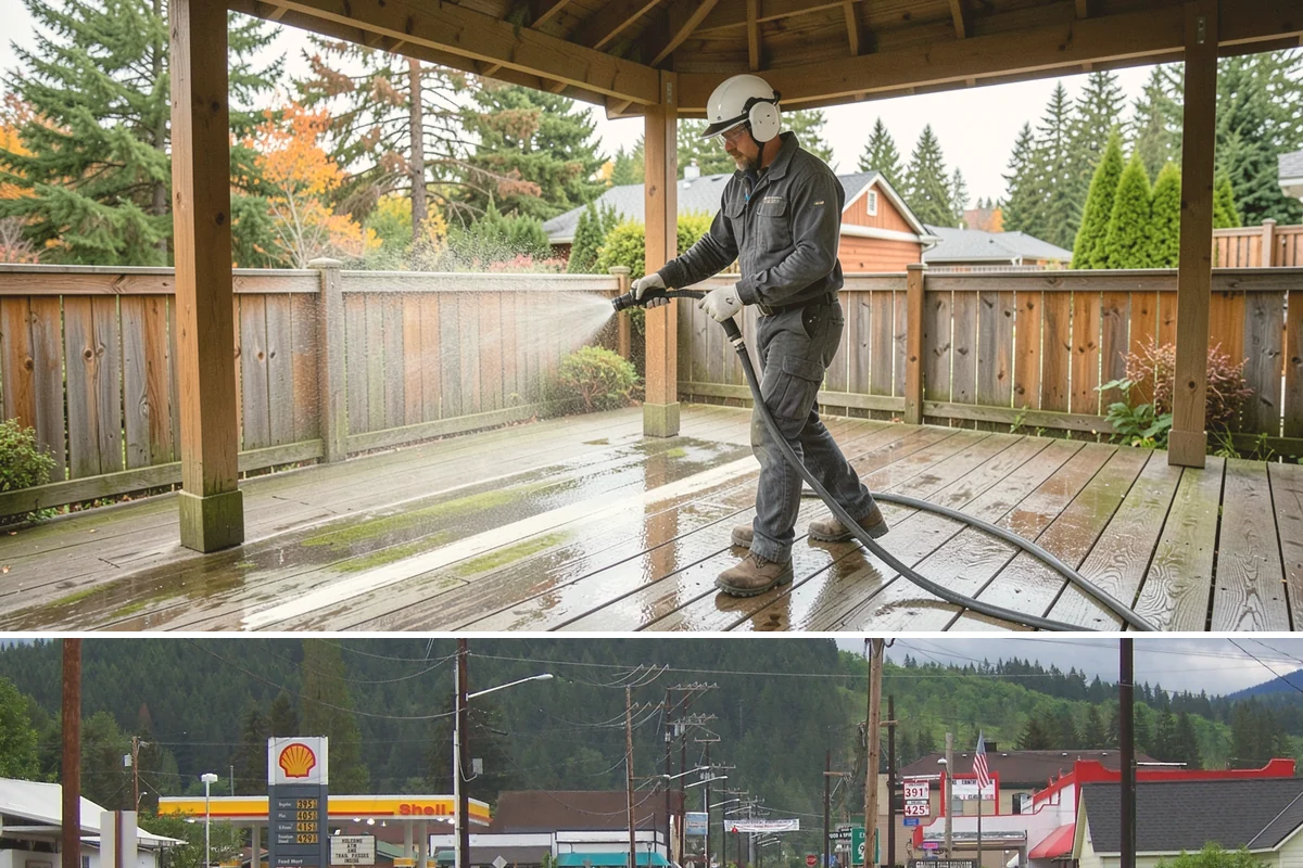 Flagstone Patio Cleaning in Granite Falls, Snohomish County, WA - Flagstone patios are best cleaned during dry summer stretches so joints and stone dry fully.