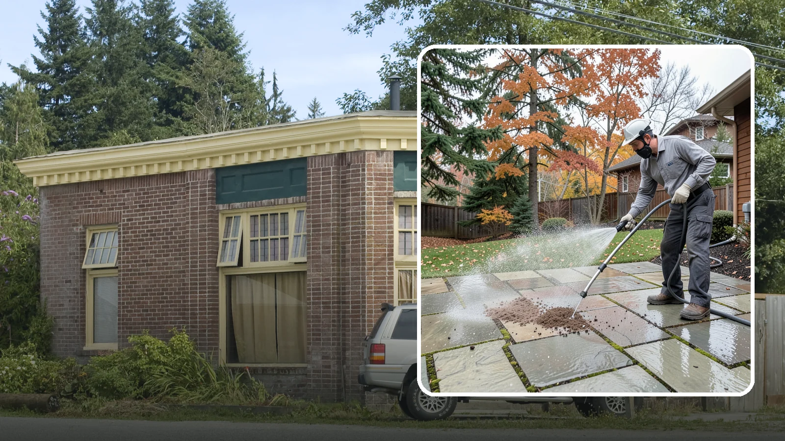 Flagstone Patio Cleaning in Hamilton, Skagit County, WA - Gently clean flagstone patios and their wide joints where Northwest moss settles in deep.
