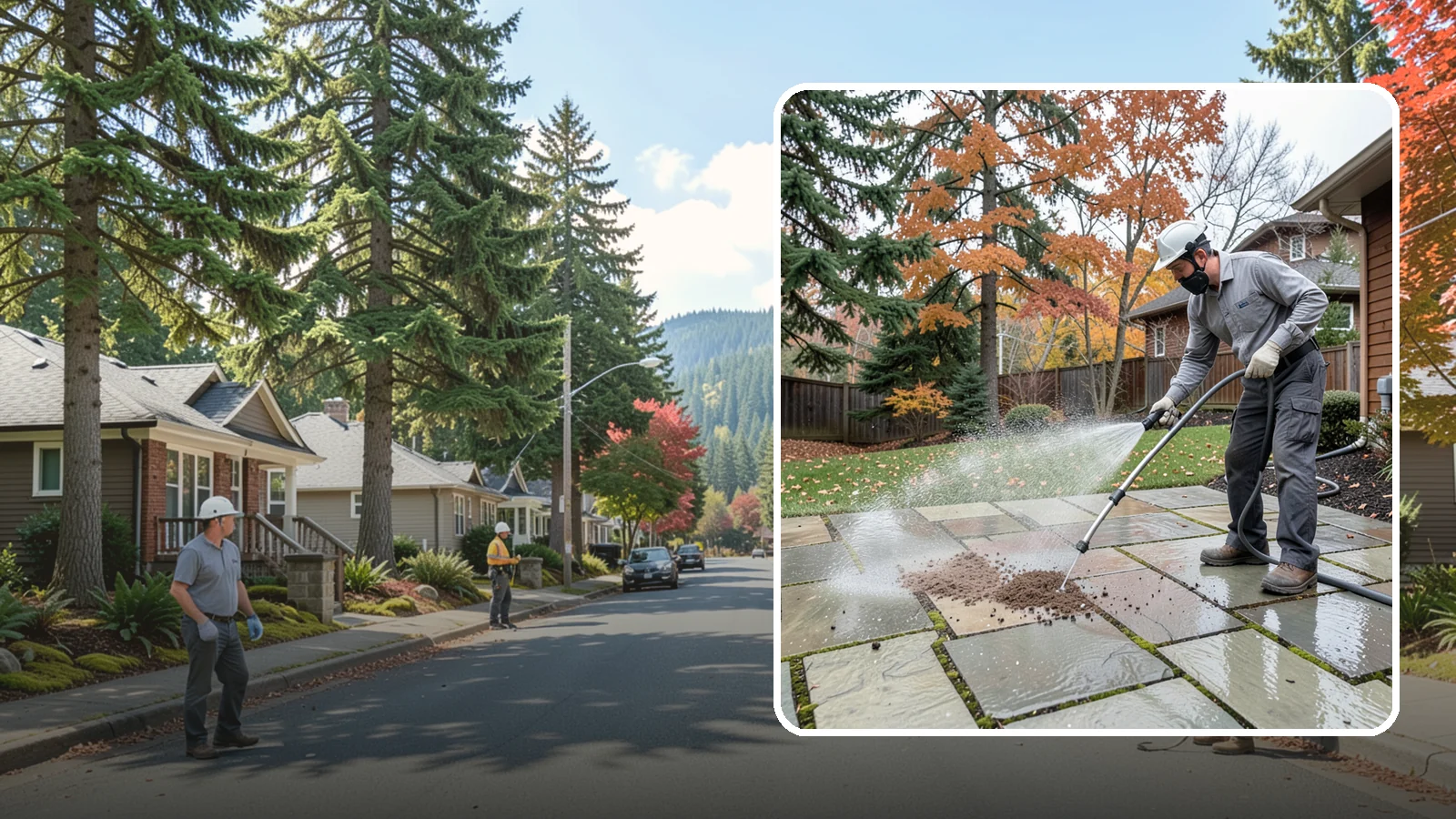 Flagstone Patio Cleaning in Hunts Point, King County, WA - Gently clean flagstone patios and their wide joints where Northwest moss settles in deep.