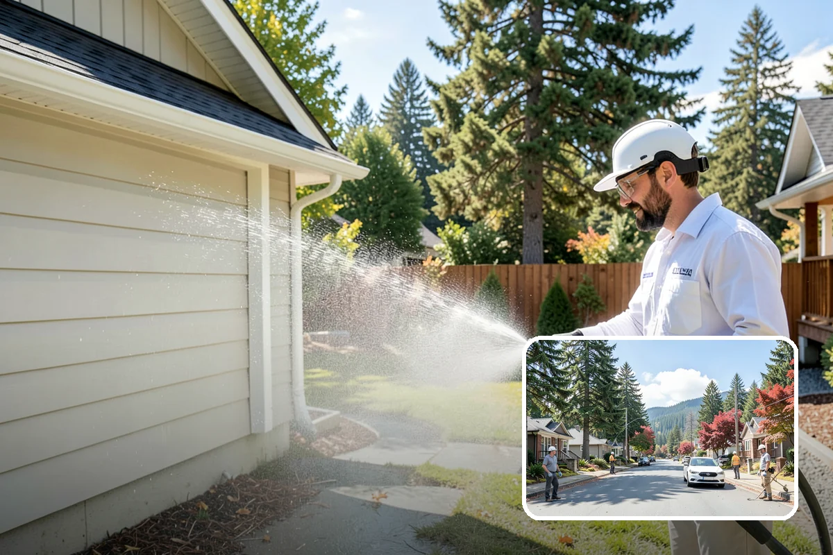Flagstone Patio Cleaning in Hunts Point, King County, WA - Clears moss from wide flagstone joints