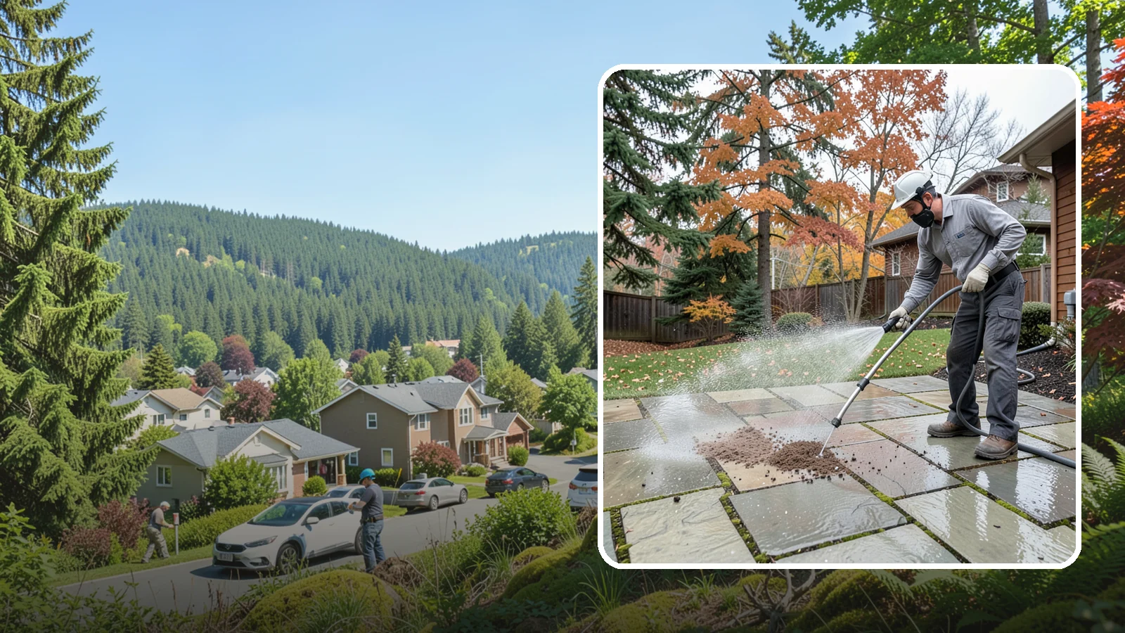 Flagstone Patio Cleaning in Index, Snohomish County, WA - Gently clean flagstone patios and their wide joints where Northwest moss settles in deep.