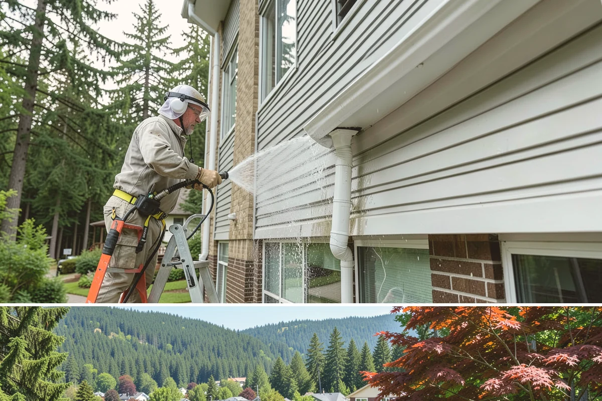 Flagstone Patio Cleaning in Index, Snohomish County, WA - Flagstone patios are best cleaned during dry summer stretches so joints and stone dry fully.