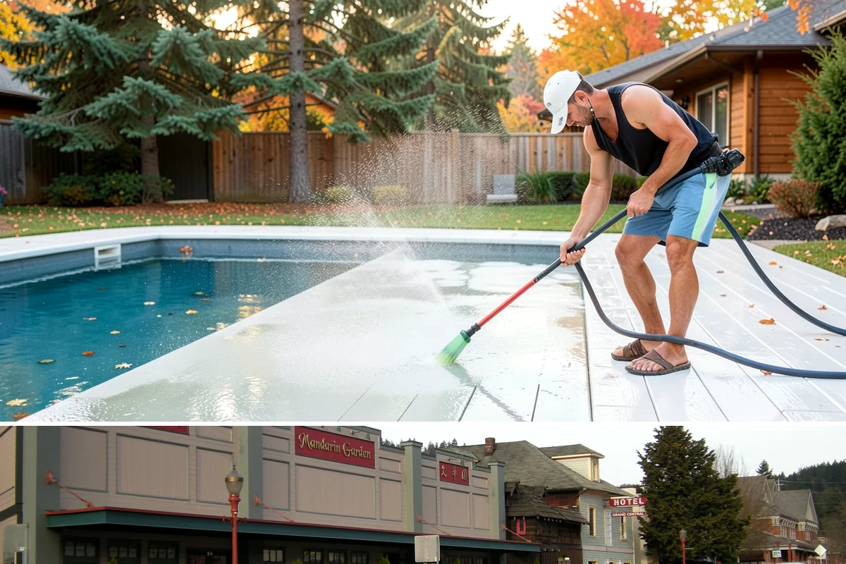 Flagstone Patio Cleaning in Issaquah, King County, WA - Flagstone patios are best cleaned during dry summer stretches so joints and stone dry fully.