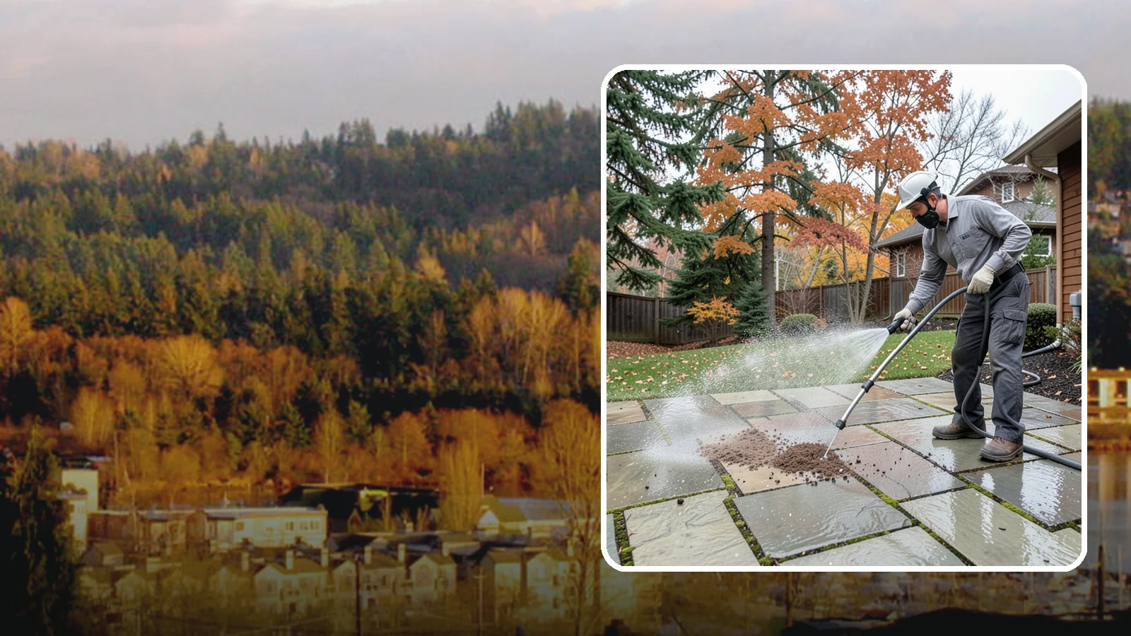 Flagstone Patio Cleaning in Kenmore, King County, WA - Gently clean flagstone patios and their wide joints where Northwest moss settles in deep.